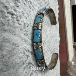 VTG Zuni Fabian Cheama Open Cuff Bracelet 6.25 Inch Turquoise 925 Sterling 10.7g