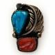 VTG Zuni Ring 925 Silver Leaf Turquoise Coral Size 4.75 Linda Eustace Cochiti LE