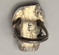VTG Zuni Ring 925 Silver Leaf Turquoise Coral Size 4.75 Linda Eustace Cochiti LE