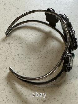 VTG Zuni Sterling Silver Thunderbird Inlay Cuff Turquoise Coral Jet 60's Signed