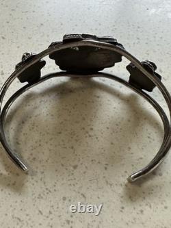 VTG Zuni Sterling Silver Thunderbird Inlay Cuff Turquoise Coral Jet 60's Signed