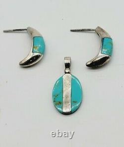 VTG native american jewelry. Handcrafted Navajo Inlay Pendant And Earrings Set