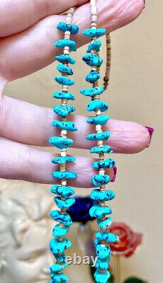 Very Nice Vintage Native American Navajo Artisan Turquoise & Heishi Necklace