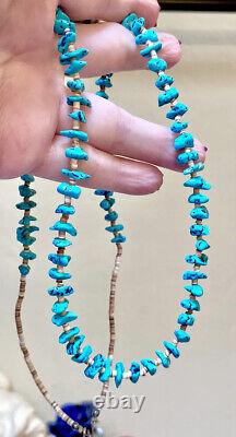 Very Nice Vintage Native American Navajo Artisan Turquoise & Heishi Necklace