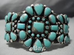 Very Rare Huge Vintage Navajo Turquoise Sterling Silver Cluster Bracelet