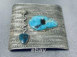 Very Rare Vintage Zuni Lander Blue Turquoise Sterling Silver Buckle