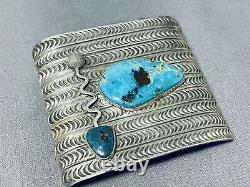 Very Rare Vintage Zuni Lander Blue Turquoise Sterling Silver Buckle