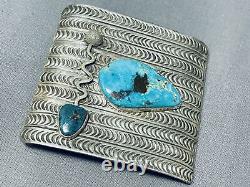 Very Rare Vintage Zuni Lander Blue Turquoise Sterling Silver Buckle