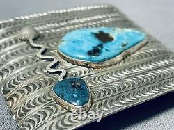 Very Rare Vintage Zuni Lander Blue Turquoise Sterling Silver Buckle