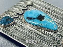 Very Rare Vintage Zuni Lander Blue Turquoise Sterling Silver Buckle