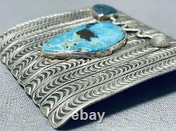 Very Rare Vintage Zuni Lander Blue Turquoise Sterling Silver Buckle