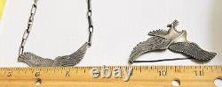 Very Vtg Native American Sterling Silver EAGLE Necklace Brooch LOT SET OLD