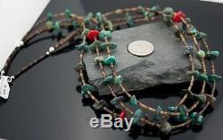 Vintage3 Strand Navajo Silver Natural Turquoise Coral Native American Necklace