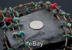 Vintage3 Strand Navajo Silver Natural Turquoise Coral Native American Necklace