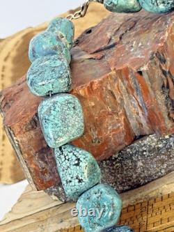 Vintage 17 Native Sterling Chunk Spyderweb Turquoise Nugget Necklace-1560.26