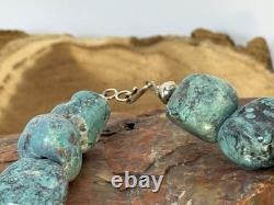 Vintage 17 Native Sterling Chunk Spyderweb Turquoise Nugget Necklace-1560.26