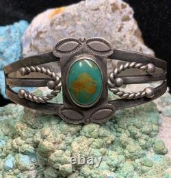 Vintage, 1930's Native American Sterling Silver & Turquoise Bracelet, 28.7g