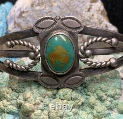 Vintage, 1930's Native American Sterling Silver & Turquoise Bracelet, 28.7g