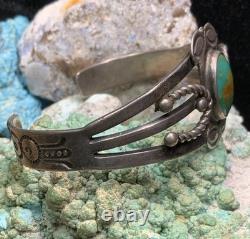 Vintage, 1930's Native American Sterling Silver & Turquoise Bracelet, 28.7g