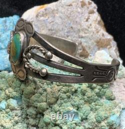 Vintage, 1930's Native American Sterling Silver & Turquoise Bracelet, 28.7g