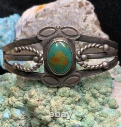 Vintage, 1930's Native American Sterling Silver & Turquoise Bracelet, 28.7g