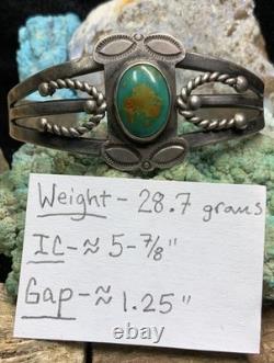 Vintage, 1930's Native American Sterling Silver & Turquoise Bracelet, 28.7g