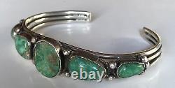 Vintage 1930's Navajo Indian Silver Blue Green Turquoise Row Cuff Bracelet