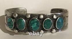 Vintage 1930's Navajo Indian Silver Green & Blue Turquoise Cuff Bracelet