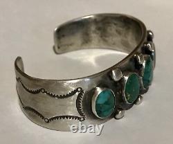 Vintage 1930's Navajo Indian Silver Green & Blue Turquoise Cuff Bracelet