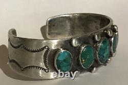 Vintage 1930's Navajo Indian Silver Green & Blue Turquoise Cuff Bracelet