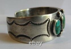 Vintage 1930's Navajo Indian Silver Green & Blue Turquoise Cuff Bracelet