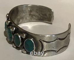 Vintage 1930's Navajo Indian Silver Green & Blue Turquoise Cuff Bracelet