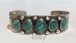 Vintage 1930's Navajo Indian Silver Green & Blue Turquoise Cuff Bracelet