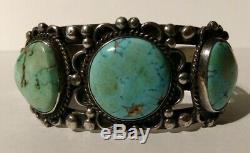 Vintage 1930's Navajo Indian Silver Turquoise Cuff Bracelet