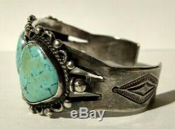 Vintage 1930's Navajo Indian Silver Turquoise Cuff Bracelet