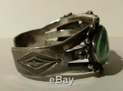 Vintage 1930's Navajo Indian Silver Turquoise Cuff Bracelet