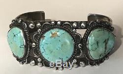 Vintage 1930's Navajo Indian Silver Turquoise Cuff Bracelet