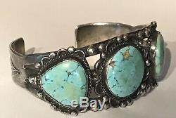 Vintage 1930's Navajo Indian Silver Turquoise Cuff Bracelet