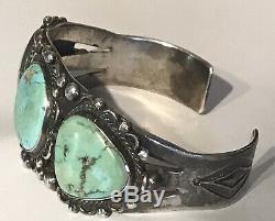 Vintage 1930's Navajo Indian Silver Turquoise Cuff Bracelet