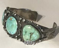 Vintage 1930's Navajo Indian Silver Turquoise Cuff Bracelet