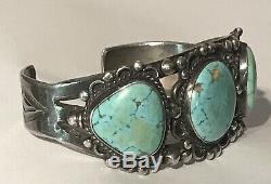 Vintage 1930's Navajo Indian Silver Turquoise Cuff Bracelet