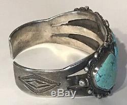 Vintage 1930's Navajo Indian Silver Turquoise Cuff Bracelet