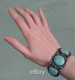 Vintage 1930's Navajo Indian Silver Turquoise Cuff Bracelet