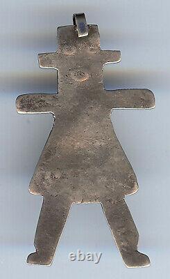 Vintage 1930's Navajo Indian Stamped Silver Turquoise Figural Person Pendant