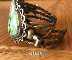 Vintage 1930s Navajo Sterling Silver Natural Green Turquoise Cuff Bracelet