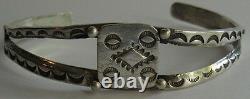 Vintage 1940's Navajo American Indian Silver Cuff Bracelet With Stampwork