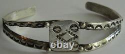 Vintage 1940's Navajo American Indian Silver Cuff Bracelet With Stampwork