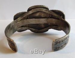 Vintage 1940's Navajo Indian Silver Gorgeous Scenic Petrified Wood Cuff Bracelet