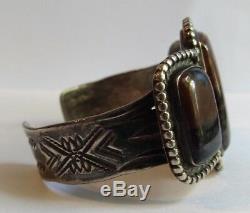 Vintage 1940's Navajo Indian Silver Gorgeous Scenic Petrified Wood Cuff Bracelet