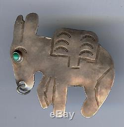 Vintage 1940's Navajo Indian Silver Turquoise Eye Burro Donkey Pin Brooch